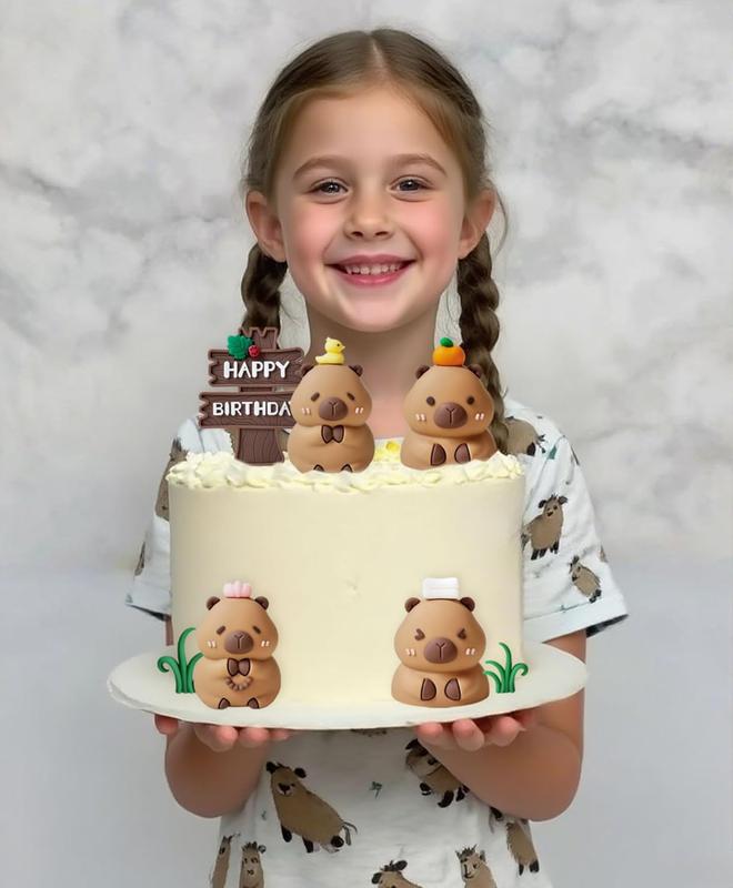 LaVenty Adorable Capybara Cake Toppers Mini Blowfish Party Supplies for Capybara Birthday Party Favors Baby Shower Centerpieces & Table Decorations Decorative Figures Gift Photo Ornaments Anniversary