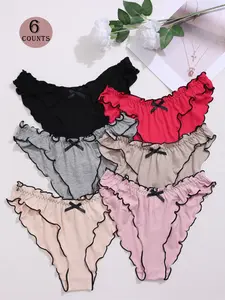 Women's Lace Trim Butterfly Knot Comfortable Triangle Panties, 6 Pieces Set, Lightweight Summer Panties, Soft and Breathable Underwear for Daily Wear, Casual Soft Panties, Soft Comfy Panties