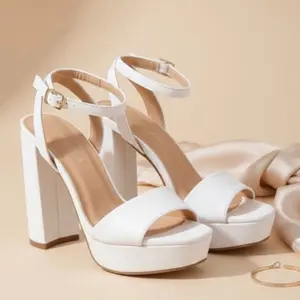 White Platform Sandals with Ankle Strap and Block Heel for Women's Fashion