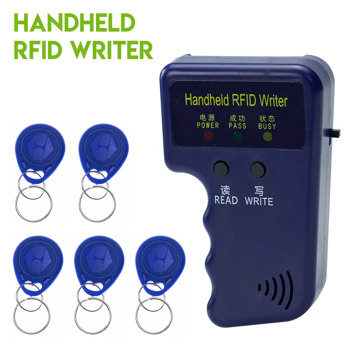 Compact Handheld RFID Key Tag Duplicator - 125KHz ID Card Copier, Home & Apartment & Office Garage Gate Access Card Programmer, With 5 Blue Key Fobs, Buzzer Sound Prompt