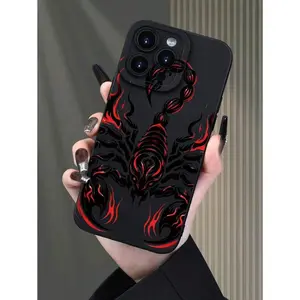 Fierce Animals 1pc Black Scorpion Printed Cool Elegant Dark Style Cell Phone, Suitable For Gift Giving To Elders, Friends, Family, Couples, Birthday, Festival Occasions, Compatible With IPhone 16/15/14/13/12/11/Pro/ProMax/X/XR/XS/XSMAX/7/8/PLUS And Models