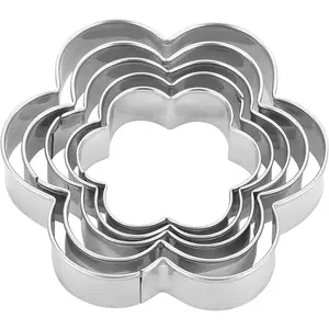 Flower Cookie Cutter Set, Stainless Steel Sandwich Cutter Children's Cookie Cutter, 5-Piece Set Sturdy Cutters Suitable for Cookies and Sandwiches, Small to Large Sizes 2.05inch , 2.36inch , 2.73inch , 3.15inch , 3.74inch