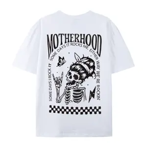 Motherhood Some Days I Rock It Skeleton Graphic T-Shirt, Rocker Mom Cotton Oversized Comfort Outfit, Edgy Mom Life Fashion Tee, Casual Crew Neck White Short Sleeve Top, Perfect Mother’s Day & Valentine’s Day Holiday Gift For Cool Moms