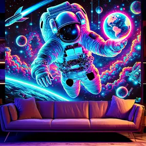1 piece, Glow in the Dark Space Astronaut Tapestry - Polyester Multipurpose Wall Hanging, Sci-Fi Neon Art Home and Outdoor Decor, No Batteries Required, Suitable for Party, Bedroom, Living Area