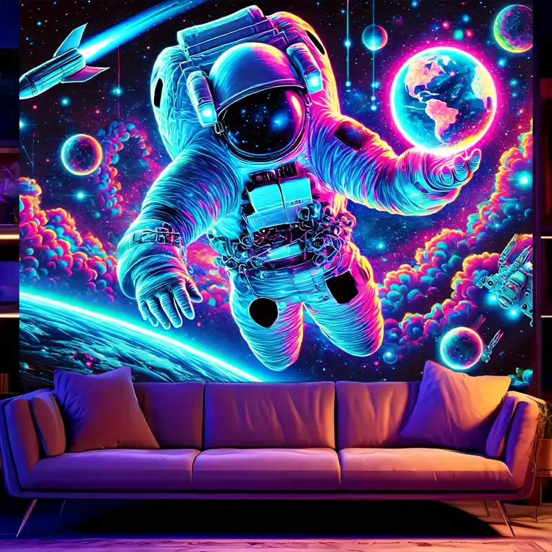 1 piece, Glow in the Dark Space Astronaut Tapestry - Polyester Multipurpose Wall Hanging, Sci-Fi Neon Art Home and Outdoor Decor, No Batteries Required, Suitable for Party, Bedroom, Living Area