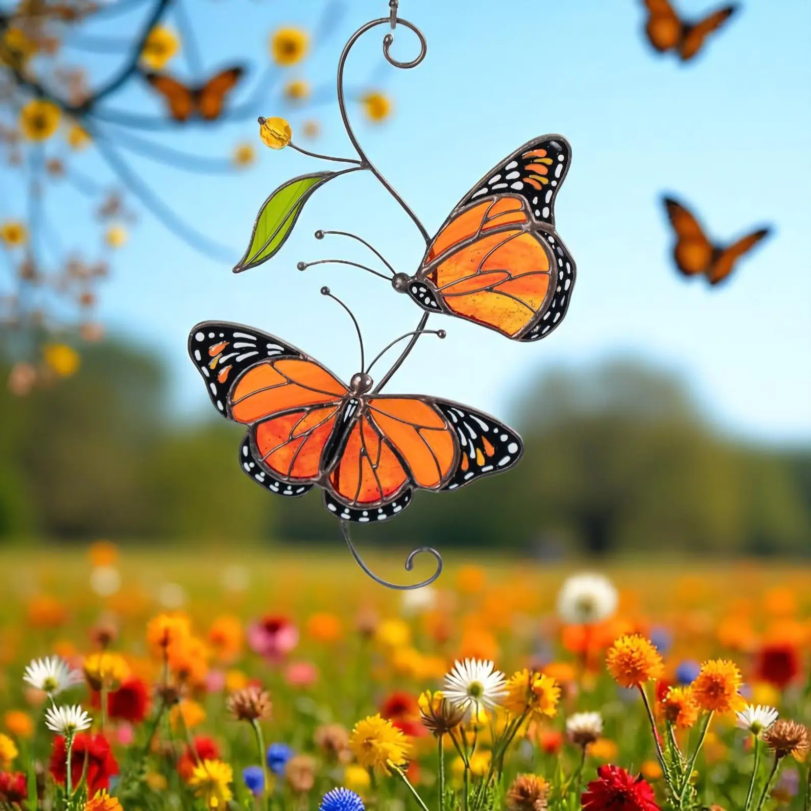 Handmade Tiffany Glass Window Hanging | Stained Glass Monarch Butterfly Suncatcher