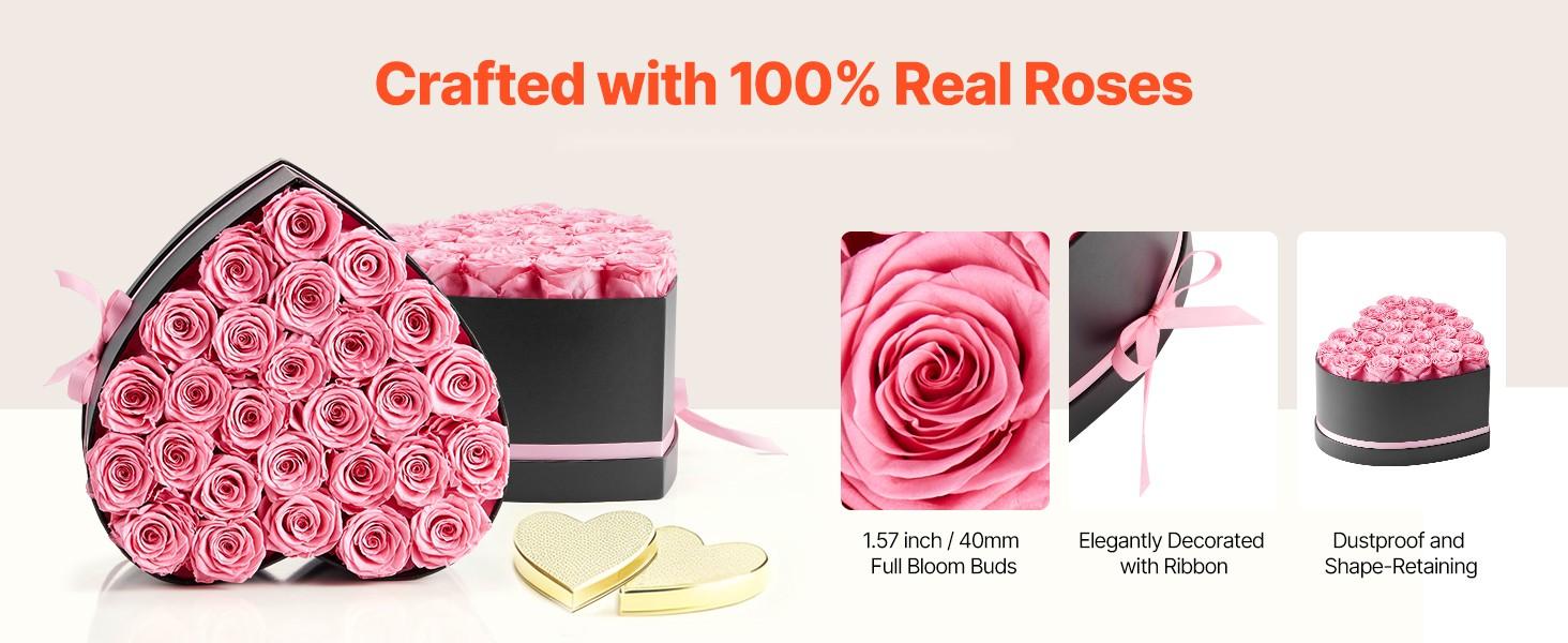 27 Preserved Roses in a Heart Shape Box - Eternal Flowers Immortal Bouquet in Pink, Long-Lasting Gift for Women, Wife, Mother, Anniversary, Valentine's Day, Birthday, Christmas Gift Idea