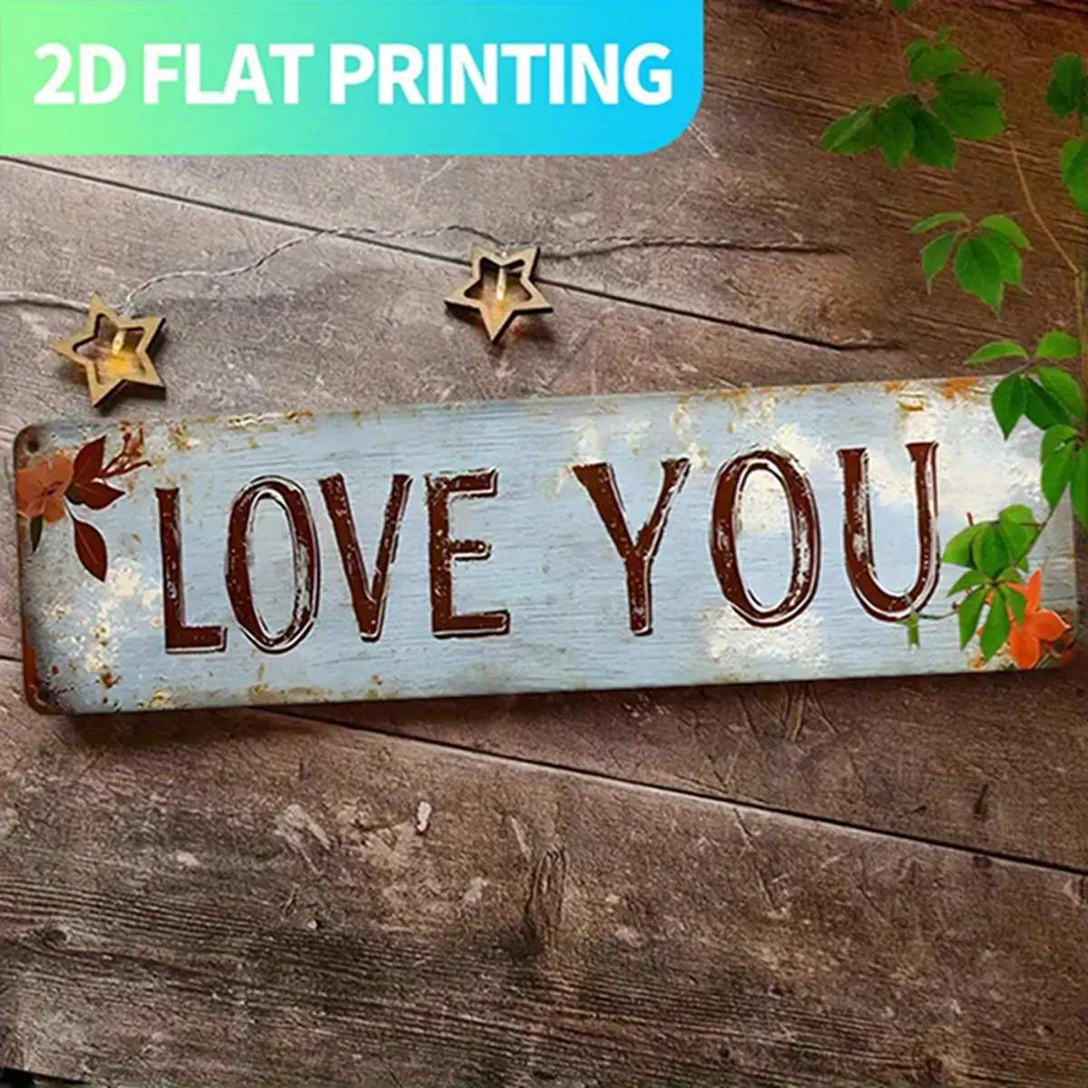 1pc Vintage LOVE YOU Aluminium Tin Print 2D Flat Metal Wall Sign - Rustic Farmhouse Home Supplies with Pre-Drilled Holes for Easy Hanging (15.7x3.9in) - Room Decoration Gift for Couples, Bar Housewarming