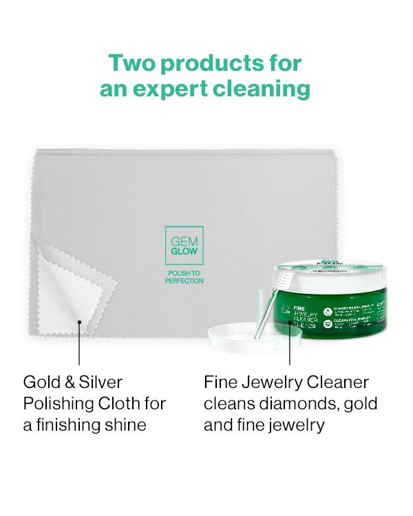 GEM GLOW Fine Jewelry Cleaning Kit with Liquid Cleaner, Polishing Cloth, and Touch-up Brush for Diamond, Sapphire, Gold, and Platinum Jewelry