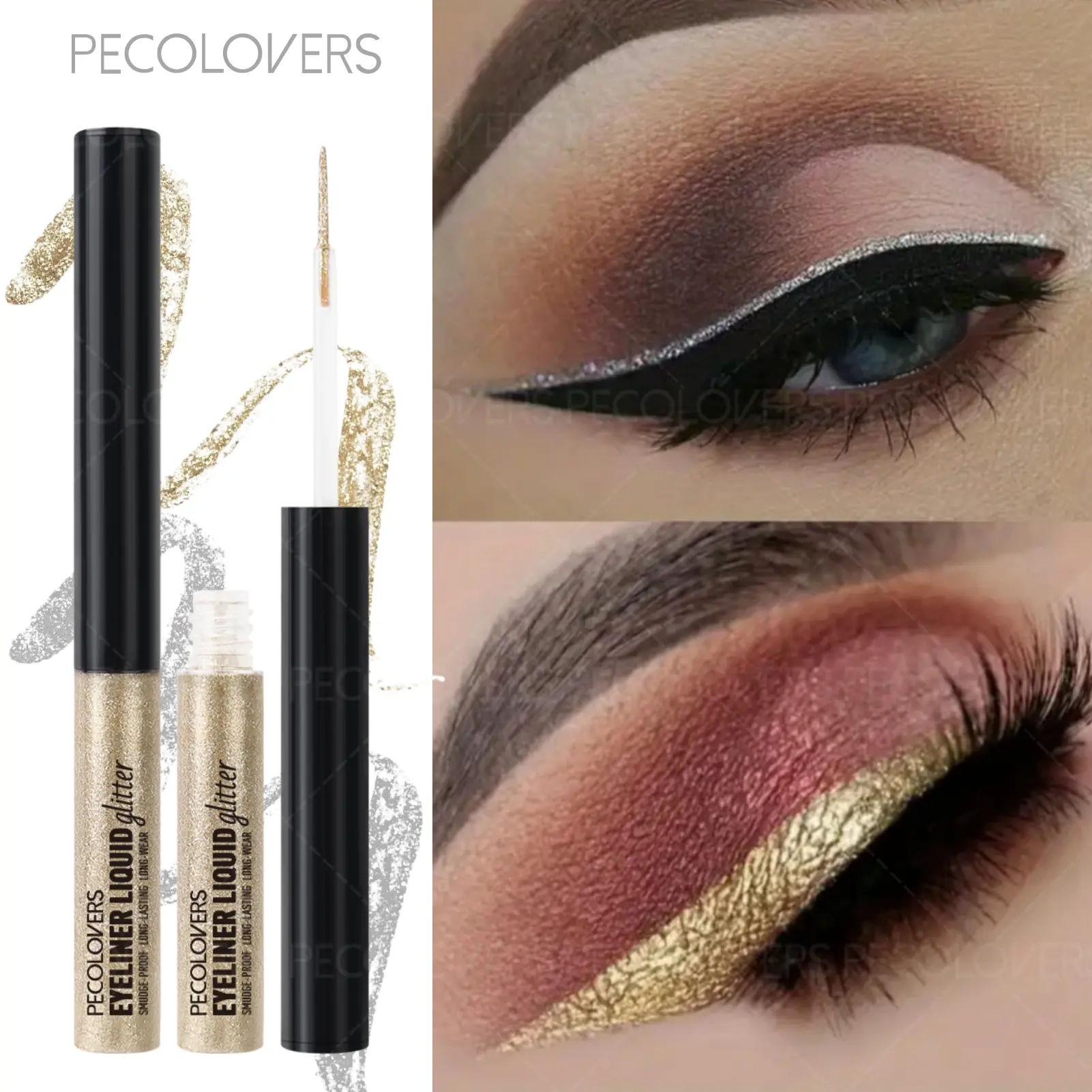 1PC Glitter Eyeliner Liquid Pen, Eye Makeup Product, Long‑Wearing Sparkle Liner, Waterproof Eye Makeup For Party And Night Out, Gold And Bronze And Black, Eye Makeup Tool