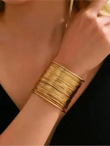 1pc Women's Adjustable Open Cuff Bracelet, Gold Color Wrap-Around Bangle