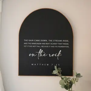 Arched Wall Sign, Matthew 7:25, Inspirational Scripture, Scripture Wall Art, Grace And Mercy, Living Room Wall Art, Modern Farmhouse Decor, Wood Signs, Rustic Home Decor, Home Decor Gift, Fireplace Mantel Decor, Religious Home Decor