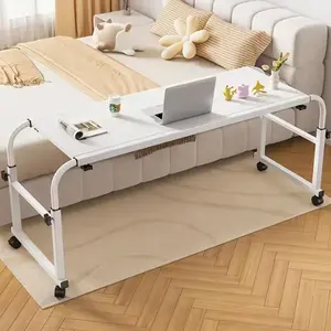 Overbed Table with 360 Wheels, Mobile Bed Desk Adjustable Height, Lockable Casters, Curved Edge Laptop Table for Home Office Hospital Bedroom White