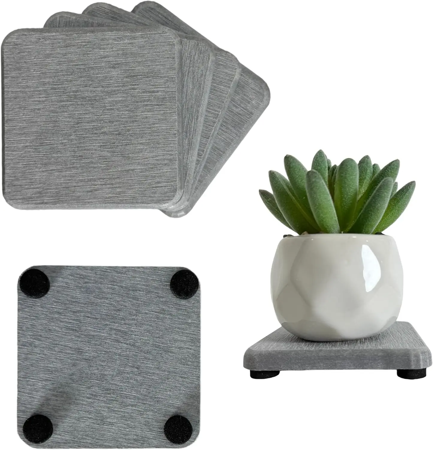 4PCS Water Absorbent Stone Coasters, Quick-Drying Diatomite Soap Dish, Stone Soap Trays for Kitchen & Bathroom Sink, 3.15 x 3.15in, Grey