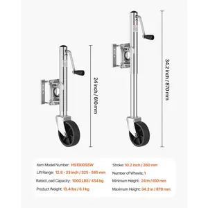 VEVOR Trailer Jack with Wheel, 1000 lbs Load Capacity, Heavy Duty Swivel Boat Trailer Jack with PP Single Wheel Ergonomic Handle, 10-inch Lift, Fit for RVs, Boats, Horse Trailers, Utility Trailers
