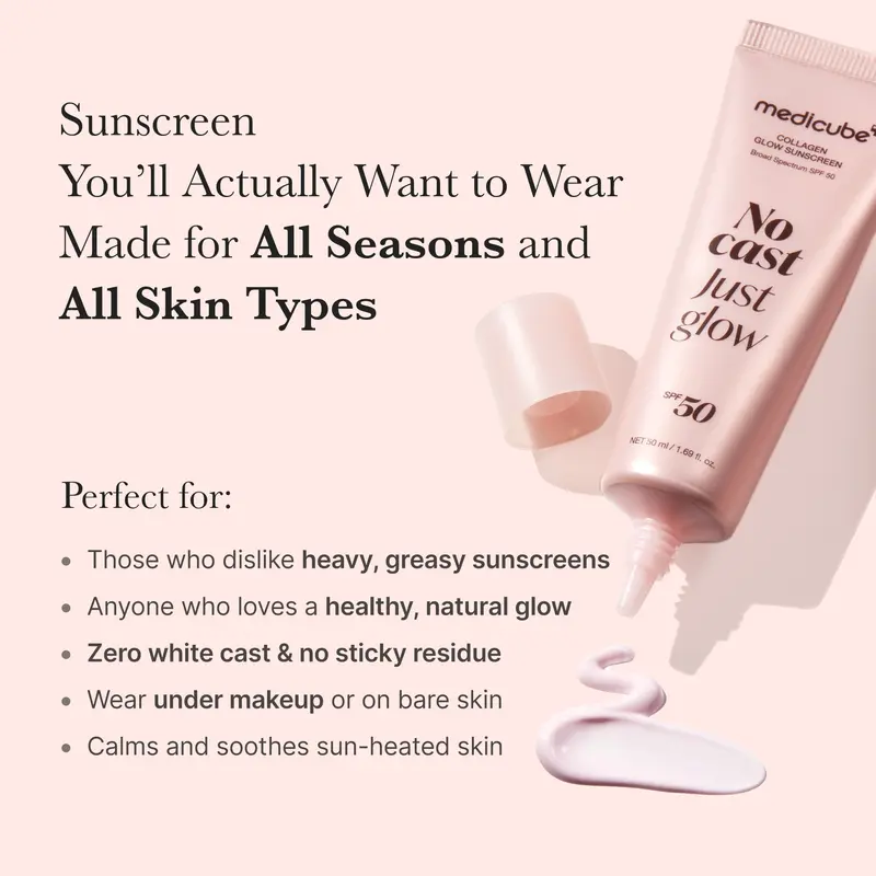 [NEW] [medicube] No Cast Just Glow Collagen Sunscreen | SPF 50 Broad Spectrum Face Sunscreen | Lightweight, Non-Sticky, Hydrating Formula | No White Cast or Residue | Peptide, Cica for Soothing & Natural Glow 2