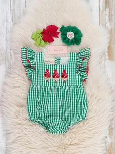Watermelon Treats Gingham 100% Cotton Ruffle Bubble Romper