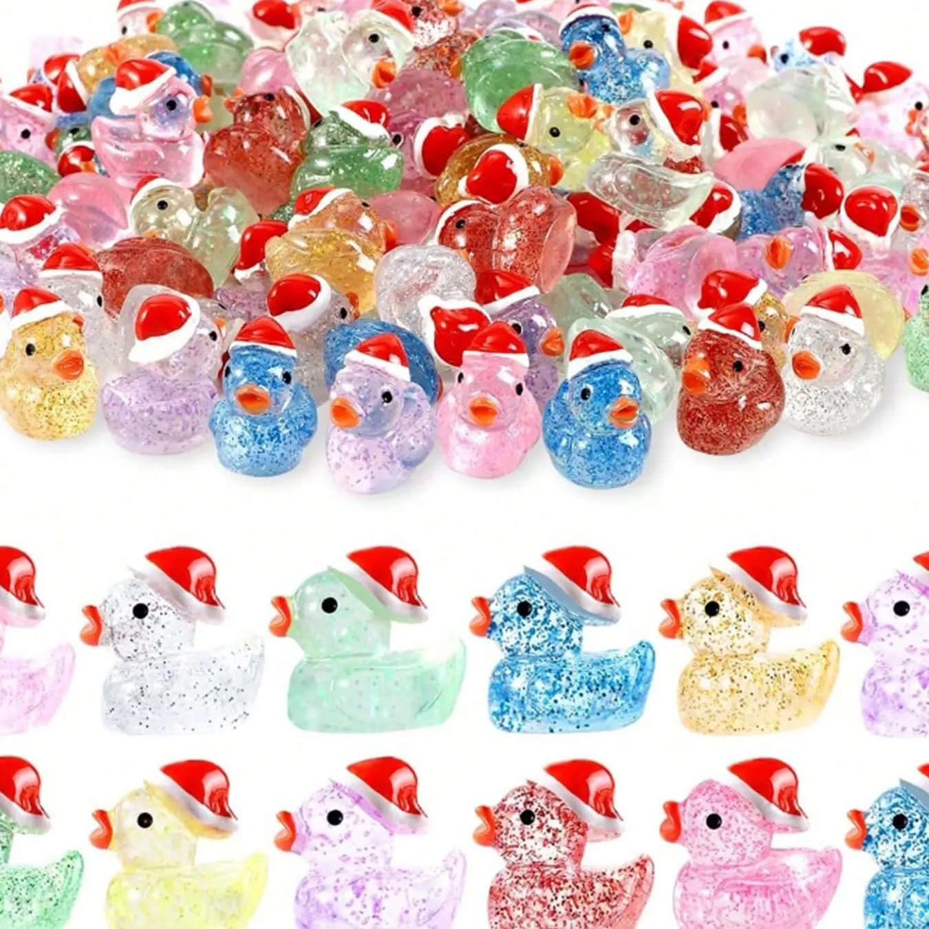 20/45pcs Christmas Mini Glitter Ducks, Colorful Resin Ducks, Hidden Plastic Micro Ducks, DIY Landscape Decorations, Party Gifts