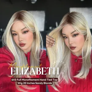 JBEXTENSION ELIZABETH MONO Monofilament Handmade Wig 6X5 Full Monofilament Hand Tied Top Wig 20 Inches Blonde Mono Lace Wig With Anti-slip Silicone Strips Glueless Wig ELIZABETH MONO【BENDY EAR TABS】