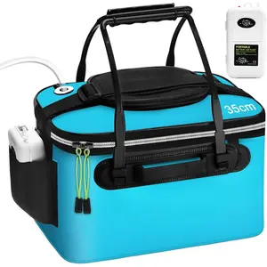 2 Pcs Fishing Bucket and Live Bait Aerator Foldable Multi Functional Live Bucket Portable Quiet Aerator Outdoor Camping Fishing EVA Bag