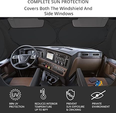 Semi-Trailer Sunshade for Full Windshield and Side Windows | 240T Maximum Sunshade Coverage | Blocking Solar Heat Radiation | Windshield Sunshade Umbrellas Sun Visors Protective Covers International Trucks car cool sun blind Protector windshield shade