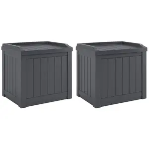 Suncast 22 Gal Outdoor Patio Small Deck Box w/Storage Seat, Cyberspace (2 Pack)