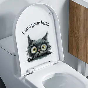 Funny Small Cat Toilet Sticker, I Saw Your Butt Waterproof Self-Adhesive Bathroom Decoration, Bathroom Decor Supplies, Cute Animal Design for Home Decor