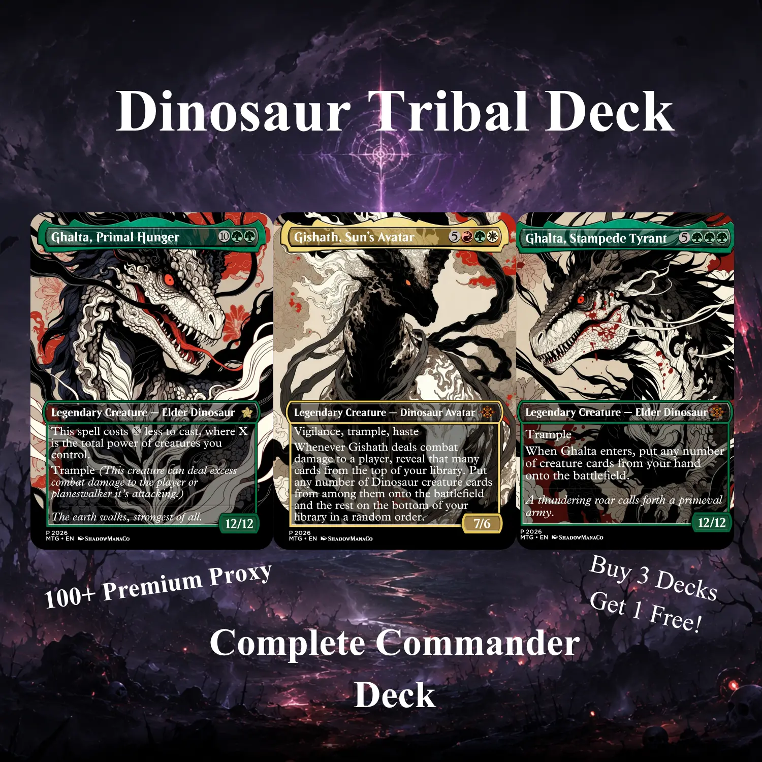 100+ Card Dinosaur Tribal Proxy Commander Deck — Multicolor Big Creature TCG Multiplayer Ready to Play