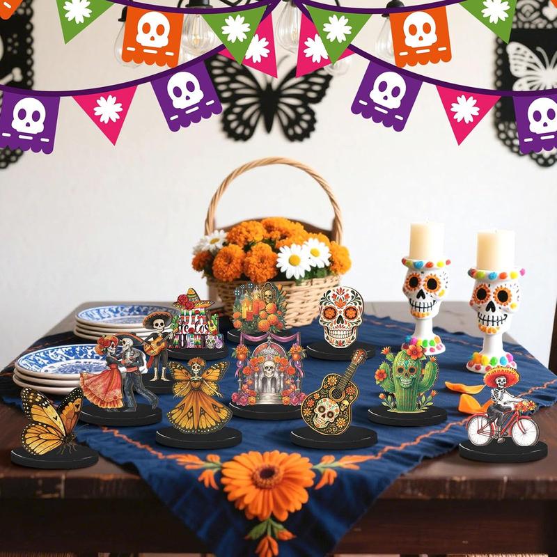 12Pcs Day of the Dead Table Decorations Dia De Los Muertos Wooden ...