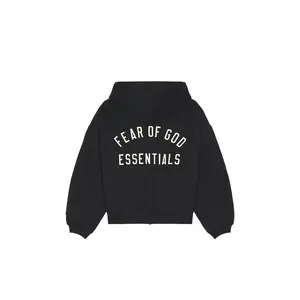 Fear of God ESSENTIALS Kids Classic Full Zip Hoodie in Vintage Black