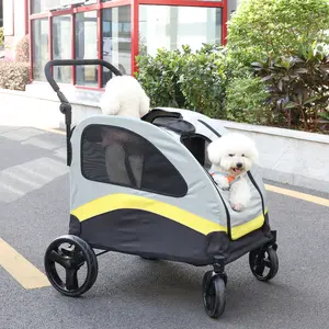 Bingopaw Pet Travel Stroller Dog Stroller with Zipper Divider Pet Jogger Wagon Travel Carriage 4 Heavy Wheels Folding Design for Two Small Puppies or Medium Dogs ABS Plastic Material