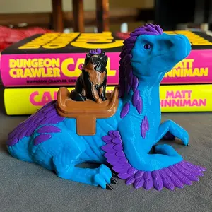 Princess Donut and Mongo Bookshelf Decor - Sentient Show Cat and Pet Raptor Book Figure - DCC Inspired 3D Printed Bookish Decor
