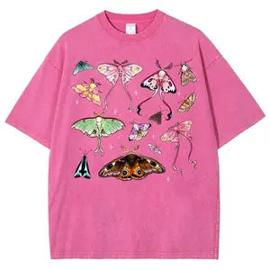 Colorful Moth Collection Cottagecore T-Shirt, Vintage Washed Heavyweight Stone Wash Oversized Tee, Luna Moth Bug Lover Shirt, Gift For Nature Lovers