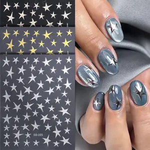 Metallic Irregular Star Nail Stickers for Nails, Gold Silver Laser Five-Point Star Nail Decals, Asymmetrical Doodle Star Self-Adhesive Nail Art Stickers for Graffiti Y2K Style DIY Manicure