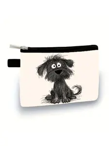 Hand-Drawn Puppy Theme Zipper Wallet, Cute Pet Sketch Style Storage Bag, Ideal for Daily Use, Perfect Gift for Dog Lovers