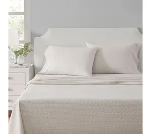 Martha Stewart Leaves White/Beige Cotton Full Sheet Set
