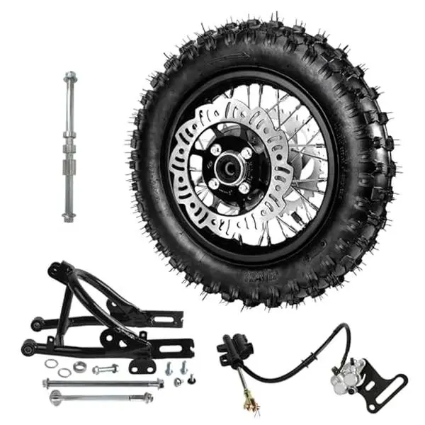 3.00-10 Dirt Bike Tire and Wheel Rim with Brake Caliper Cylinder, 12mm Bearing Axle, Rear Swingarm for CRF50 XR50 Taotao Apollo SSR Mini Pit Bike Scooter Offroad Motorcycle 50cc 70cc 90cc 110cc 125cc
