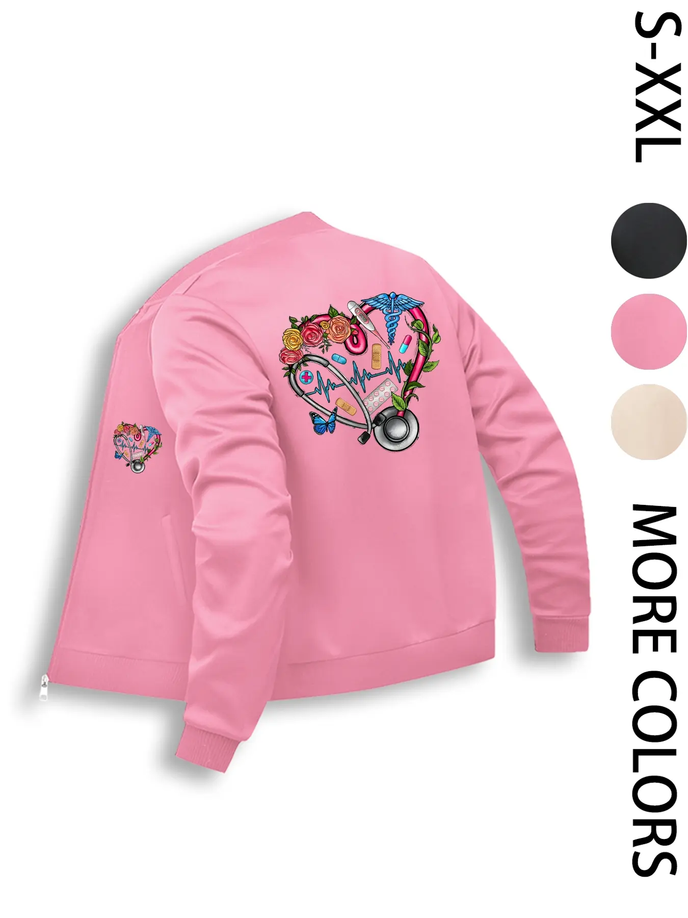 Medical Jacket, Women's Long-Sleeve Zip-Up Outer Jacket, Casual Daily Wear Top, Comfortable & Stylish Design, Suitable for Layering & Daily Use, Comfortable & Durable Design, Ideal Gift