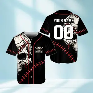 Custom Baseball Jersey with Skull Design, Personalized Name Number Shirt, Unisex Gothic Sportswear, Softball Team Jersey, Gift for Player