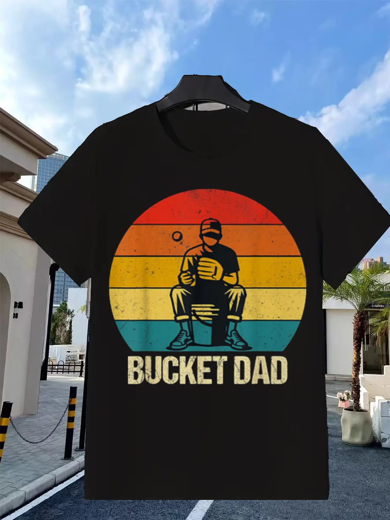 Retro Bucket Dad Softball  Baseball Coach T-Shirt unisex soft cotton short sleeve t shirt, vintage graphic casual tee for men women teens, perfect birthday holiday gift for camping travel gym daily street  wear