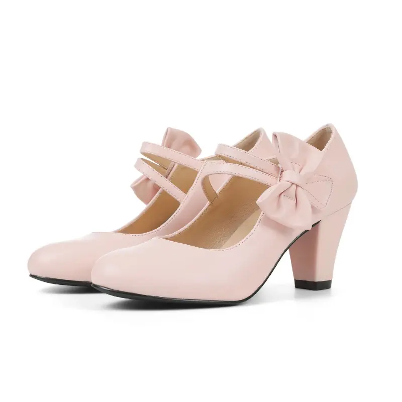 Lolita Mary Jane Platform Pumps for Women, Classy Double Strap Chunky High Heels with Bowknot for Party Wear, Fashion, Shoe, Footwear, Elegant, Stylish, Heeled, Cute