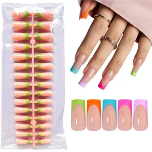 150Pcs Glossy French-Style Nail Tips Set-5 Sheets 15 Size French Long Press on Gel Nail Tips Kit, Blue/Green/Pink/Orange/Red, Multicolor Options, Suitable for Daily Wear and Professional DIY Use, Nail Art DIY