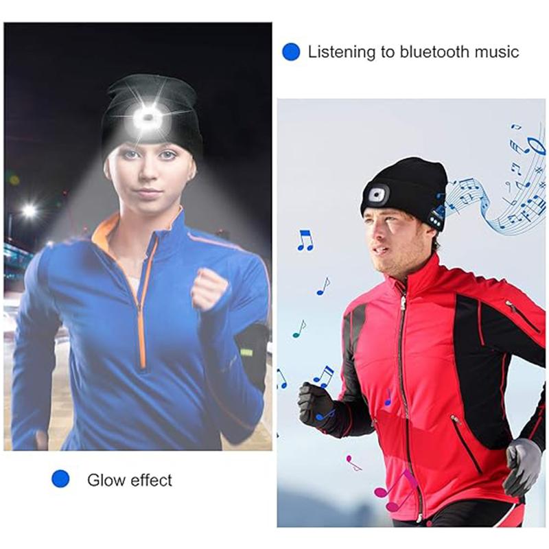 Bluetooth Beanie with a Light, Unisex USB Rechargeable 4 LED Flashlight Hat with Cordless Headphones, Unique Christmas Birthday Gifts for Men Him Husband Teen