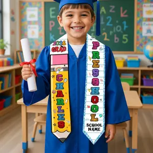 Personalized Kid Graduation Stole, Custom Pencil Kindergarten Grad Stole, Class Of 2026 Sash, Custom Graduation Gift for Daughter Son