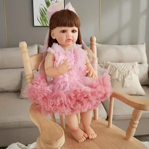 MADOLL 55cm 22inch Realistic Reborn Baby Doll Full Vinyl Body, Tutu Pink Dress Perfect Gifts For Birthdays, Halloween, Thanksgiving, Christmas