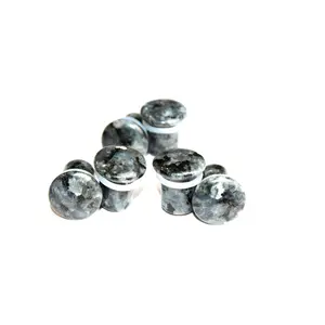 Black Labradorite Larvikite Single Flare Plugs with O-Ring PAIR