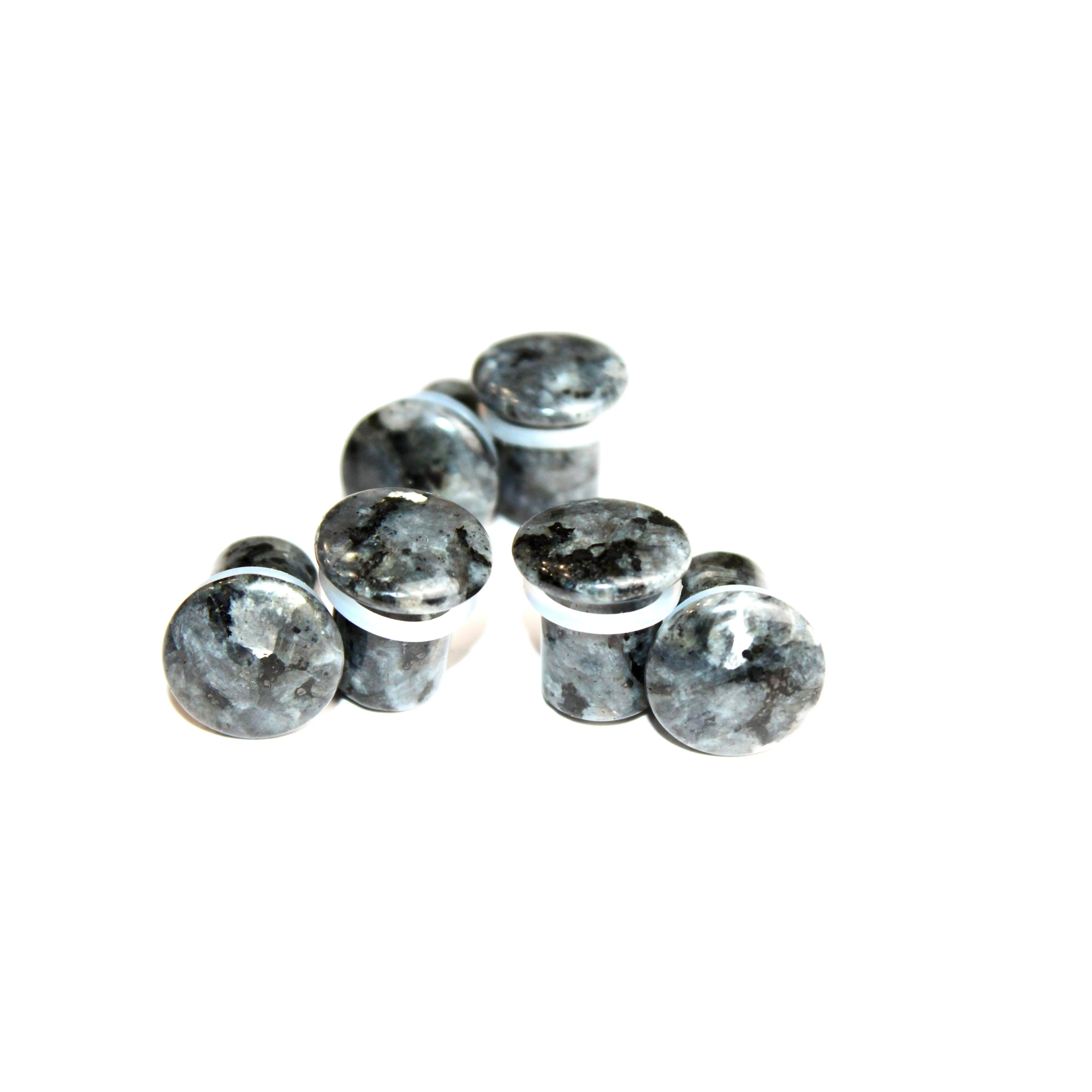 Natural Gemstone Single Flare Plugs with Smooth O-Rings - Black Labradorite, Larvikite Crystal Earrings Pair for Adults, 1/2in 12mm, 4g 5mm Jewelry Accessories