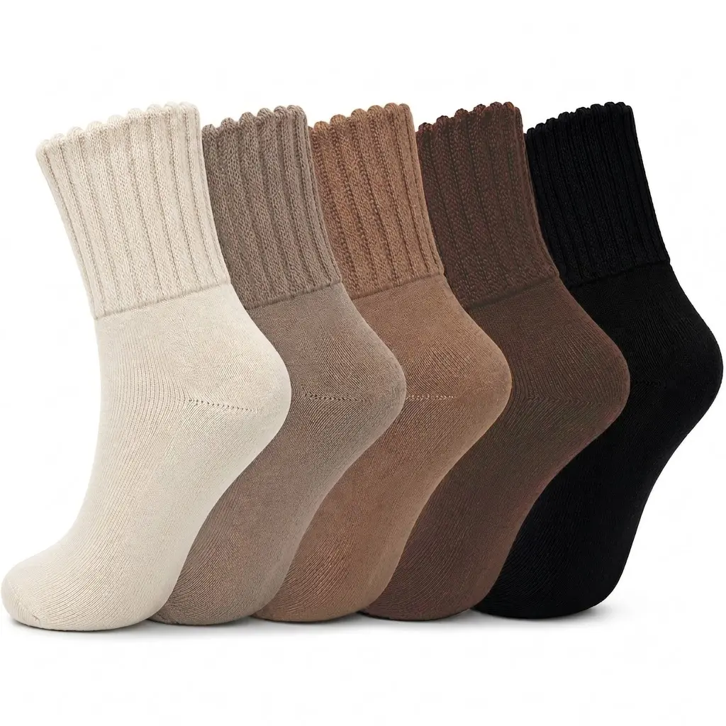 5 Pairs Vintage Retro Crew Socks, Solid Ribbed Socks, Comfort Soft Classic Design Boots Socks, For Sports Home Daily Wear, Women Warm Socks for Fall & Winter