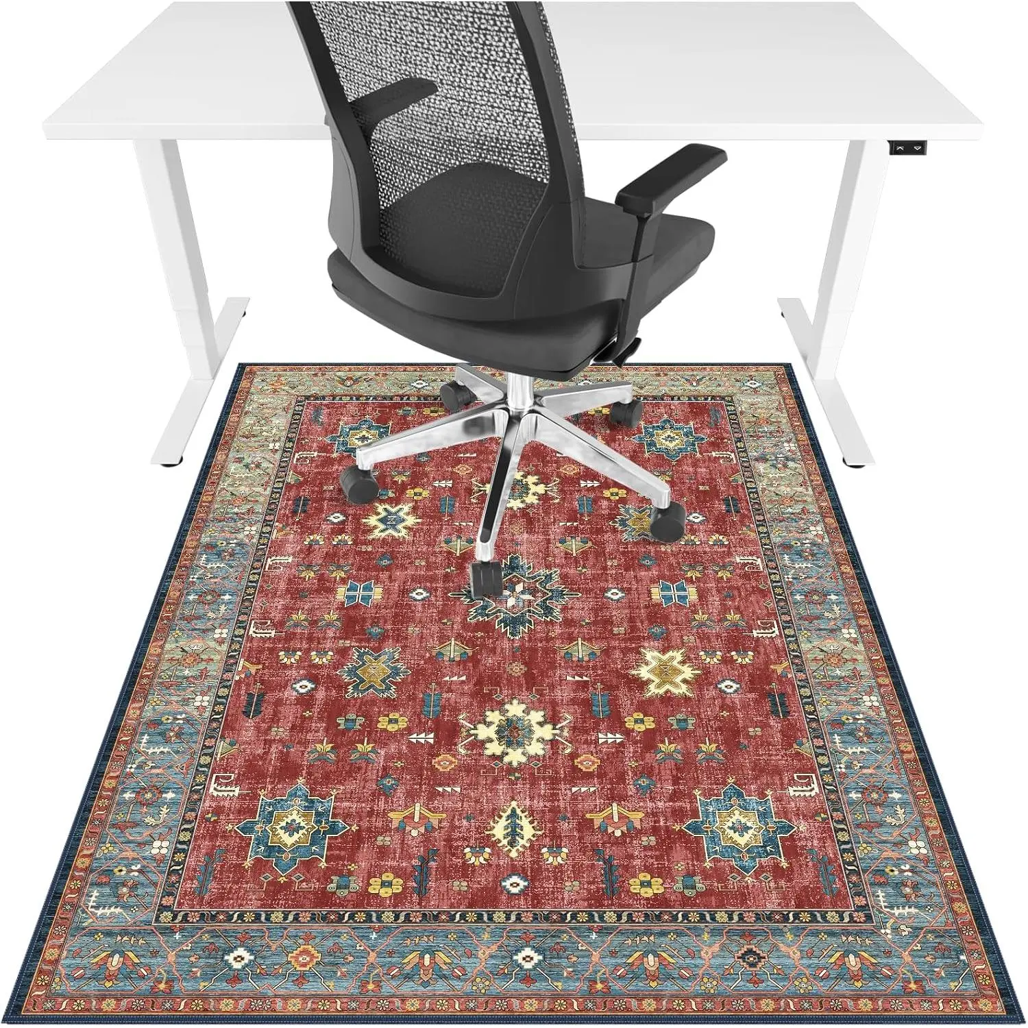 Office Chair Mat for Hardwood Floor & Tile Floor,36"X 48" Heavy Duty Desk Chair Mat for Hard Floors, Under Desk Rug for Rolling Computer Chair,Anti Slip,Low Pile Carpet Floor Protector-Flower Red