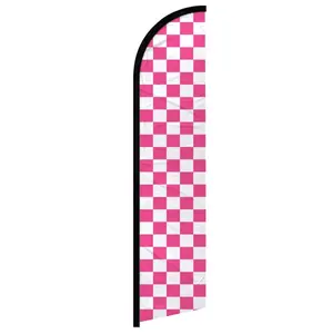 Pink & White Checkered Windless Windproof Flag - Festive Party Supplies Backdrop Banner for Home Decor
